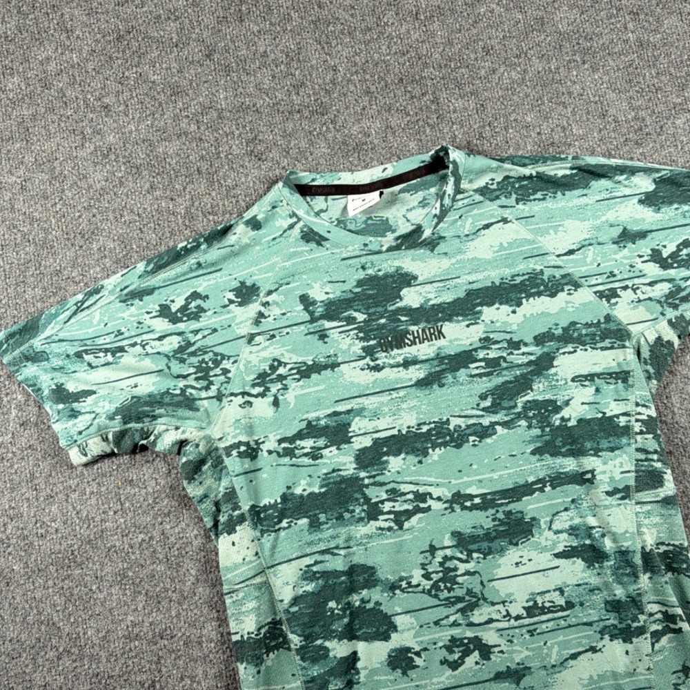 Gymshark T-Shirt Mens Medium Green Camo Abstract Short Sleeve Training